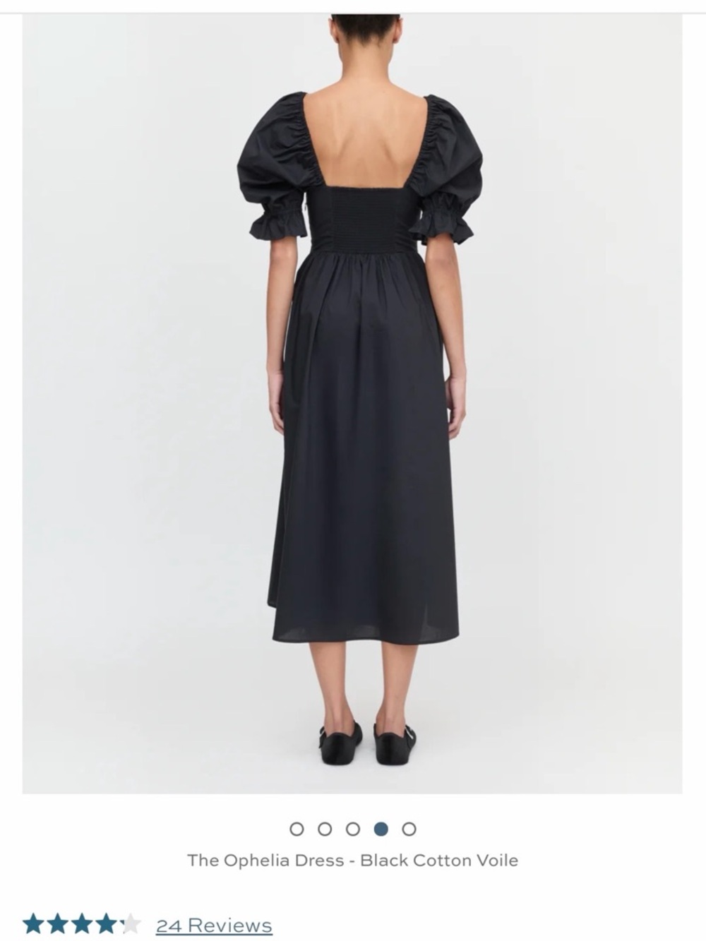 Hill House Ophelia: Puff-Sleeve Black Midi Dress with Sweetheart Neckline - Picture 3 of 6